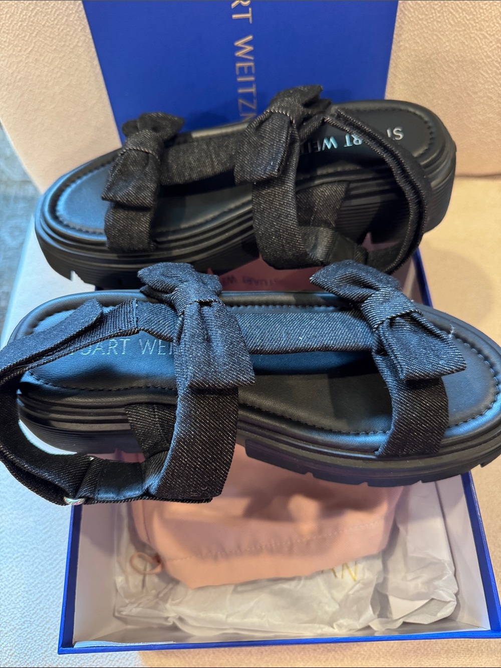 Stuart WeitzmanBlack Bow Strap Platform Sandals